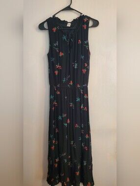 Old Navy Black Sleeveless Floral Tie-Front Dress